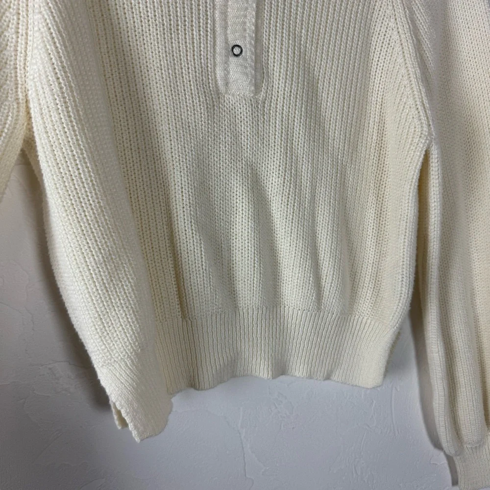 No Comment Sweater Pullover Sweatshirt Knit Top Ivory White Solid Henley Buttons - Picture 4 of 8